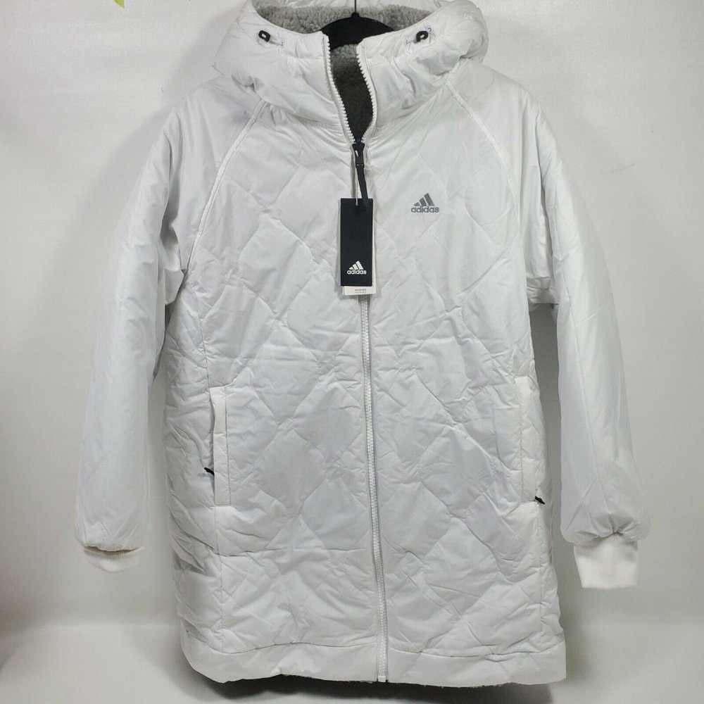 Adidas Originals Women's Reversible Sherpa Jacket White Gray Size M NWT GI7955
